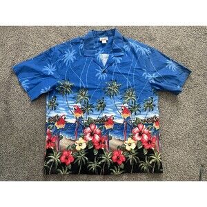 Vintage CT HAWAII FASHIONS Hawaiian Shirt 2XL Floral Palm Trees Button Up Tiki